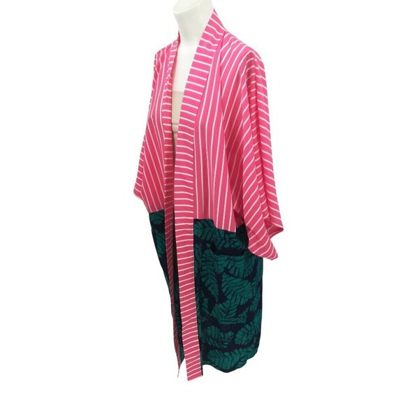 Studio 189 Short Sleeve Kimono Size M Pink Silk Cotton Open Front Striped Batik - Picture 6 of 13